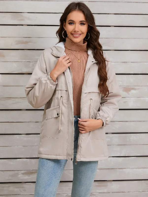 Luxury Temperament Drawstring Long Sleeve Hooded Jacket