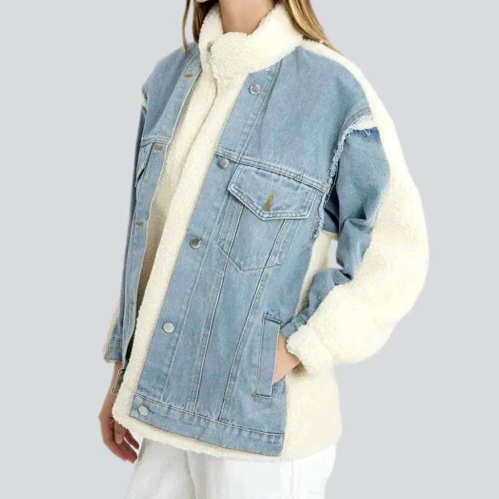 Sports Cool Light-wash sherpa jean jacket
 for women