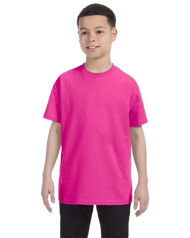 Lazy Style Jerzees Youth Heavyweight 50/50 T-Shirt | Cyber Pink