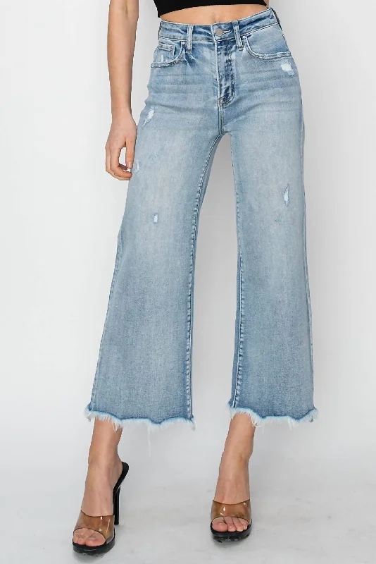 High-end Design High Rise Front Patch Pocket Ankle Flare Jeans In Blue