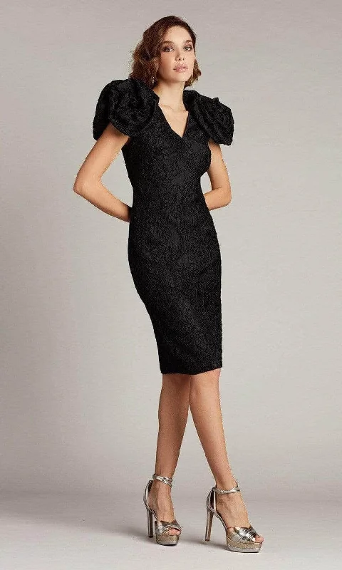 Tadashi Shoji - Rosette Sleeve Cocktail Dress BSW21039M - 1 pc Black In Size 6 Available