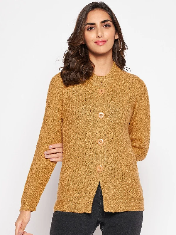 Beautiful Romance Women's Casual  Mustard Round neck Cardigan Sweater