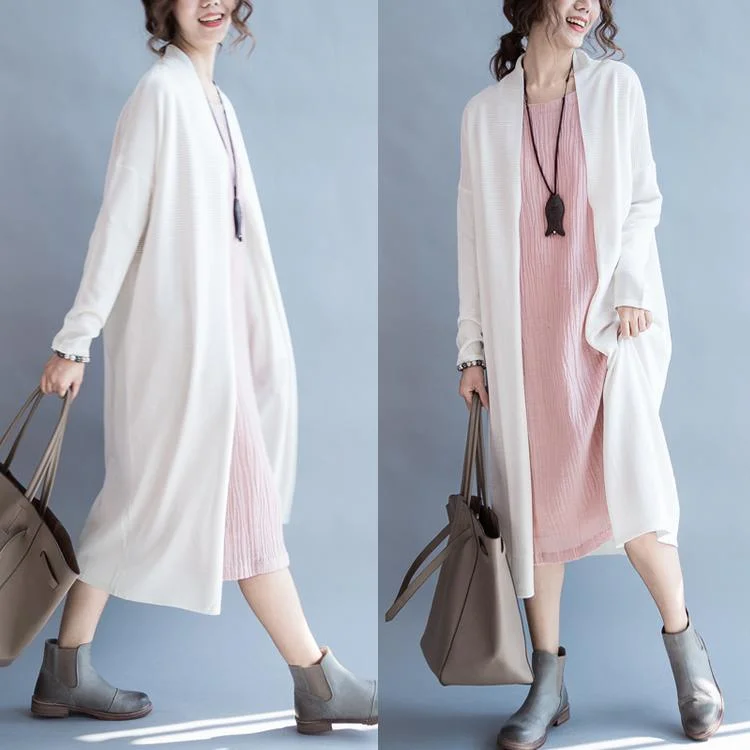 Knowledge And Elegance White woolen knit cardigan long knitted coat outwear