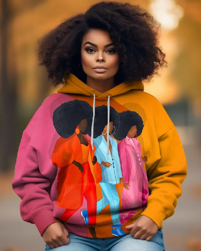 High-end Design Big Hair & Bright Colors Will Do It for Me Cartoon Print Unisex Long-sleeved Hoodie