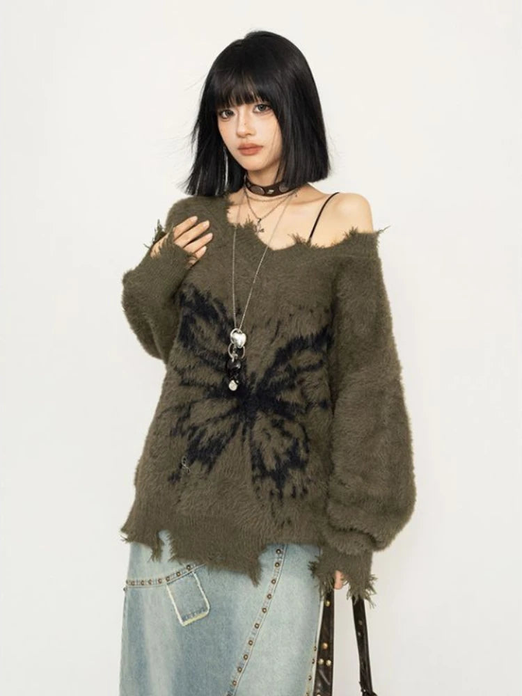 Fresh And Natural Fairy Grunge Butterfly Fluffy Sweater