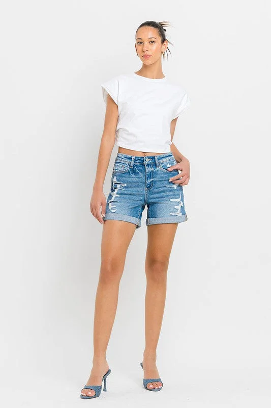 High Rise Double Cuff Shorts