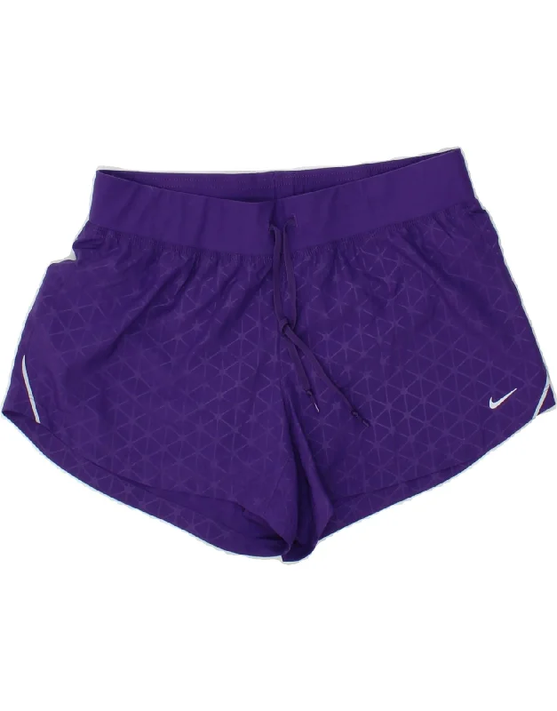 NIKE Womens Dri Fit Sport Shorts UK 14 Large  Purple Geometric Polyester