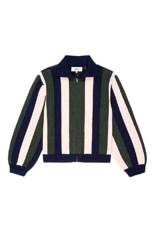 New Products The Great Zip Front Cardigan in Olive Vine Stripe