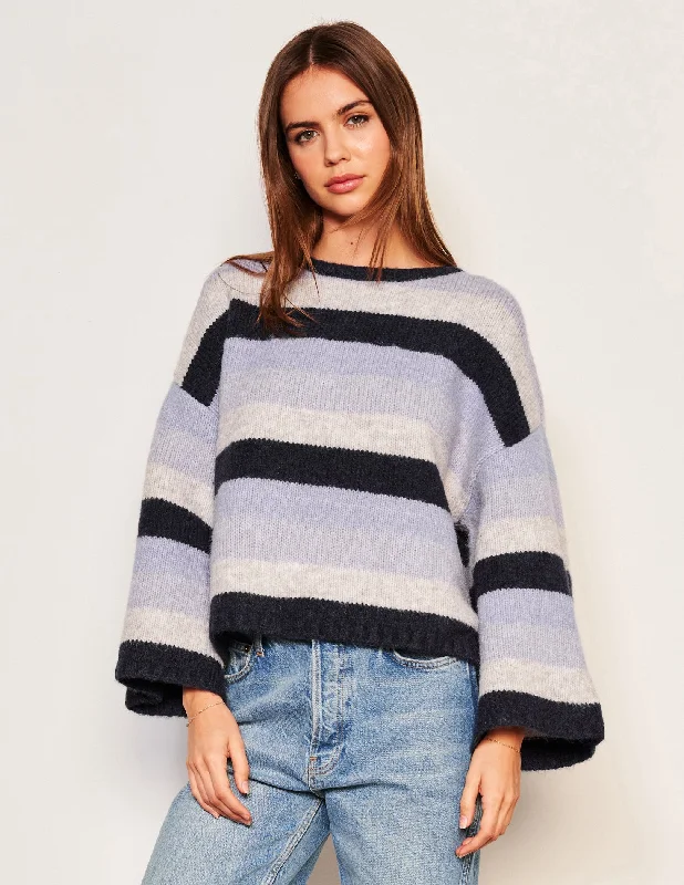 Sweet Girl Sundry Cropped Stripe Sweater in Lilac Smoke