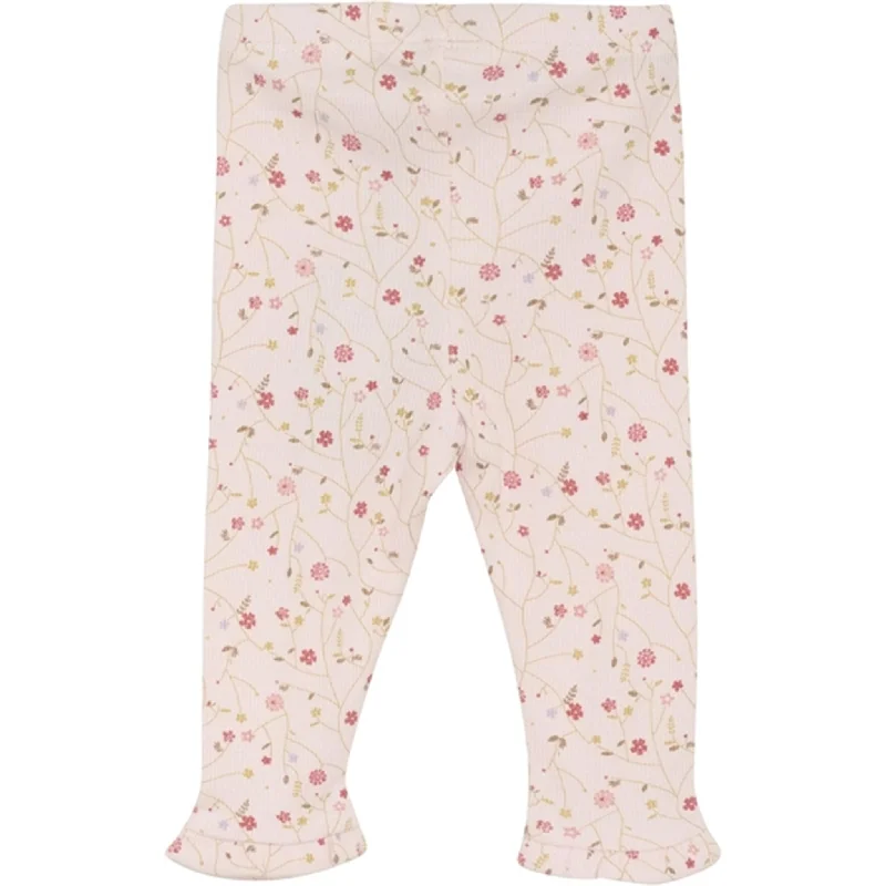 Relaxed And Casual Minymo Pink Dogwood Leggings AOP Rib