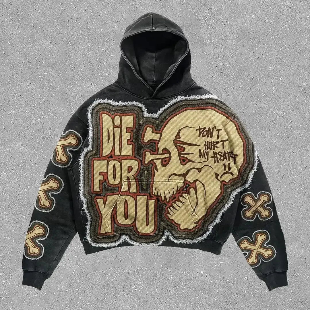 2024 New Fashion Skull Print Hoodies Women Graphic Y2k Top Oversized Zip Up Hoodie Couples American Streetwear Goth Women Cloth