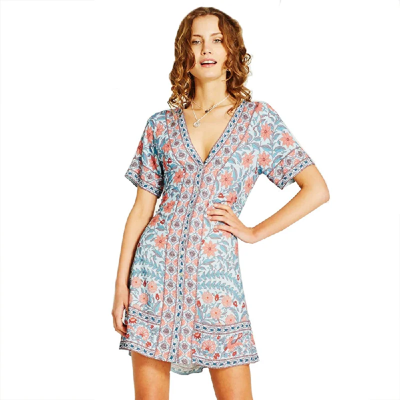 Summer Holiday Women Boho Floral Short Dresses