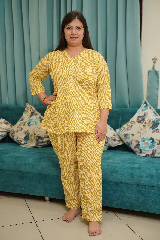 Yellow Lehriya Cotton Night Suit