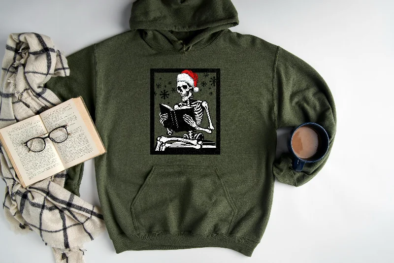 Versatile Items holiday reading skeleton hoodie
