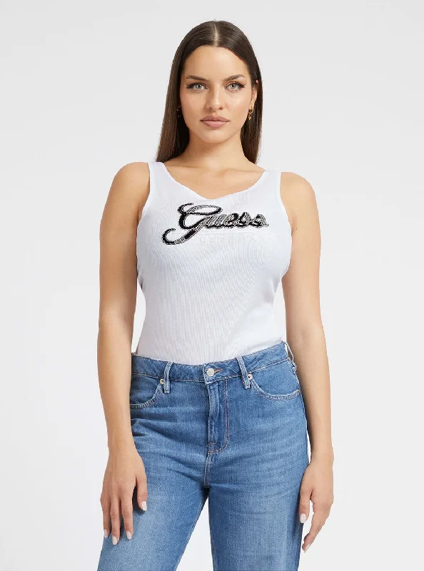 Eco White Rhinestone Logo Tank Top