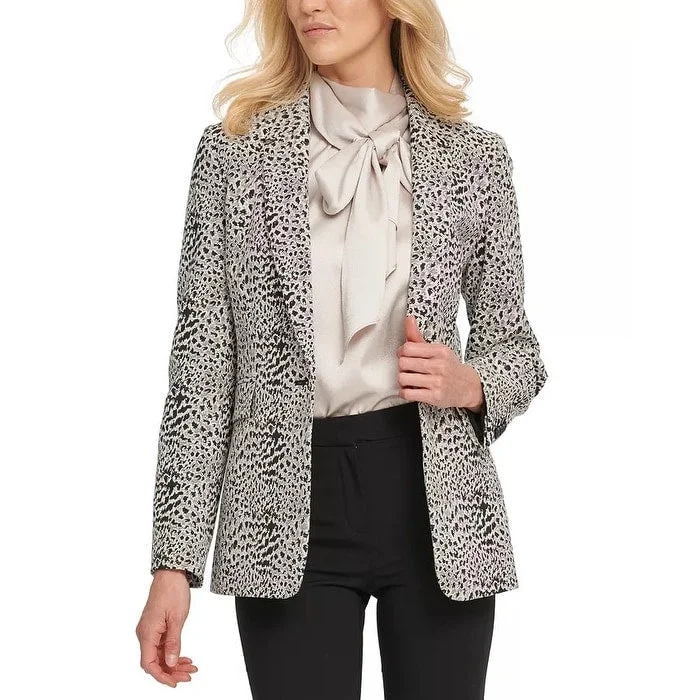 Double-sided Wear DKNY Women's Animal-Print Single-Button Blazer White Size 8