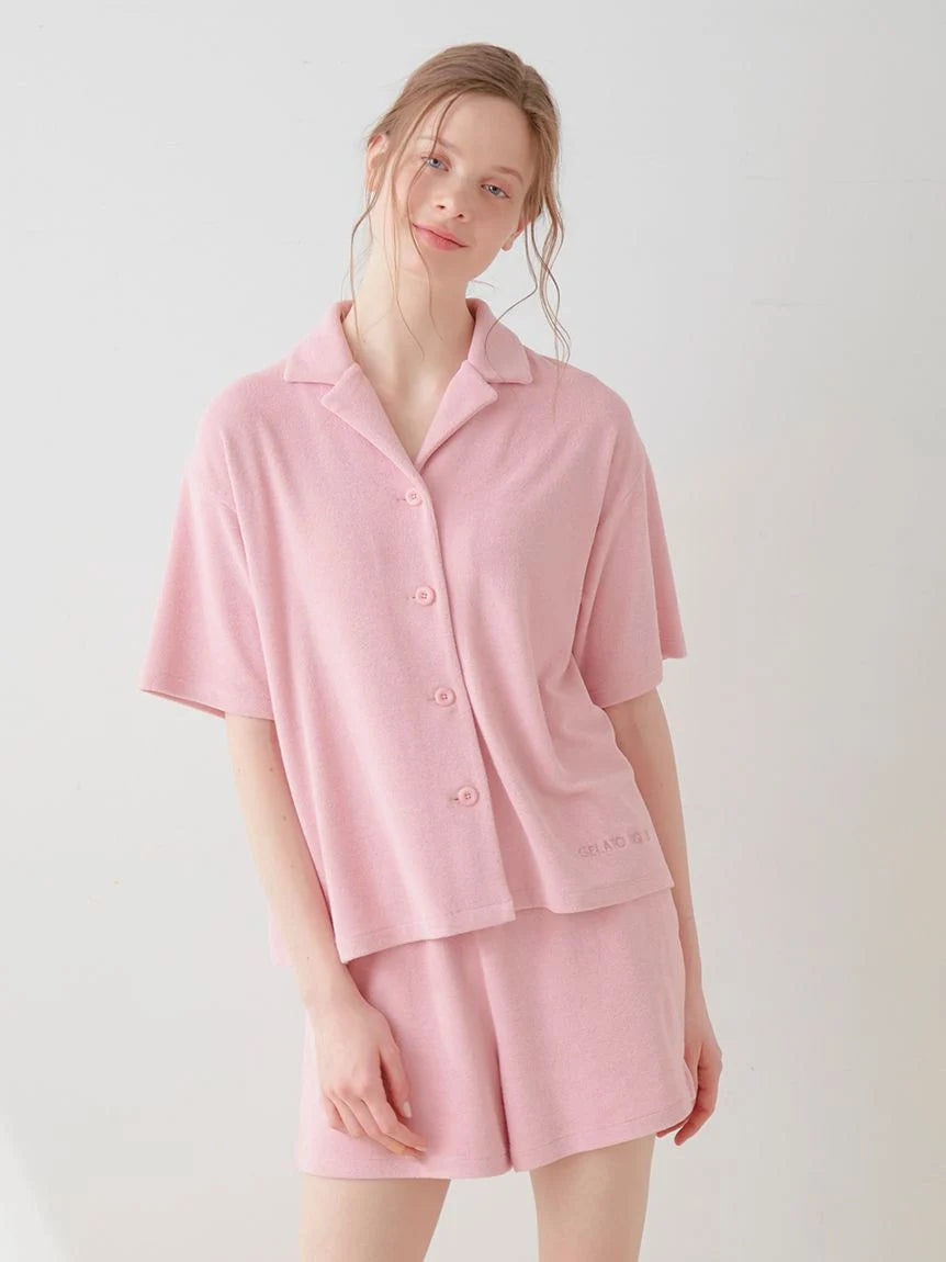 Summer Soft Terry Cloth Button-Down Loungewear Set