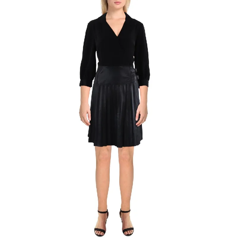 New Products Karl Lagerfeld Paris Womens Faux Leather Shutter Pleat Mini Dress