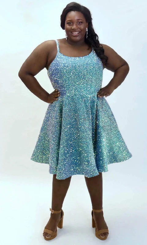 Classic Series Sydney's Closet SC8125 - Scoop Neck Sparkly Cocktail Dress