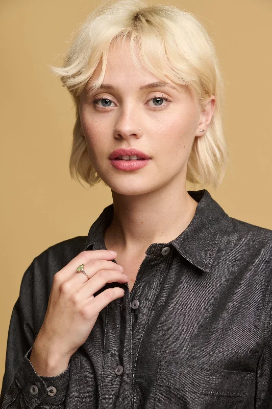 Feminine Charm Women's Olivia Half Placket Lightweight Denim Shirt - Black