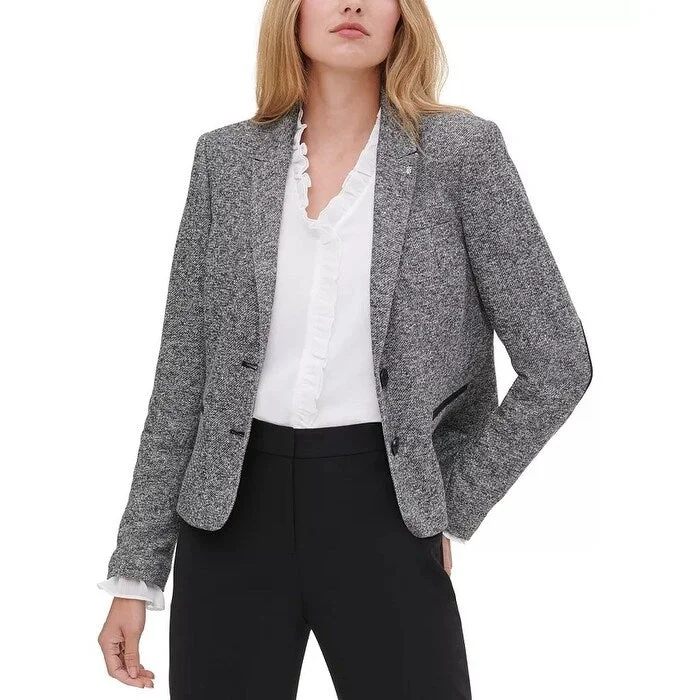 Casual Street Tommy Hilfiger Women's Marled Peak-Lapel Blazer Charcoal Size 0