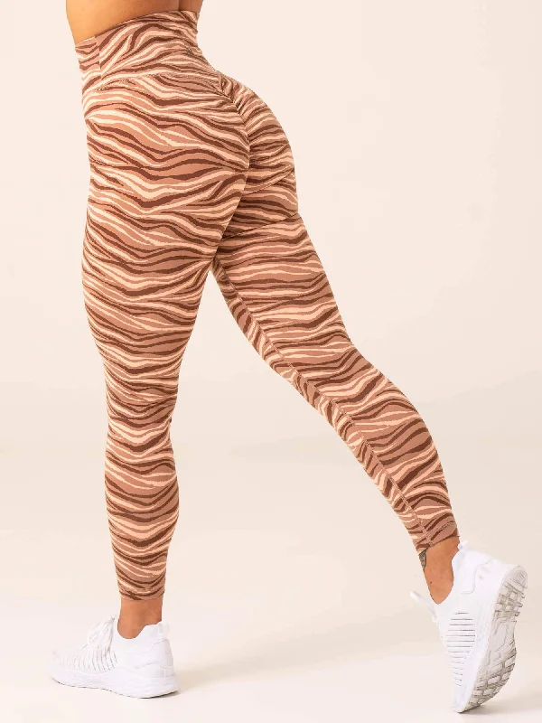 Outdoor Trend Unstoppable High Waisted Scrunch Leggings - Mocha Zebra
