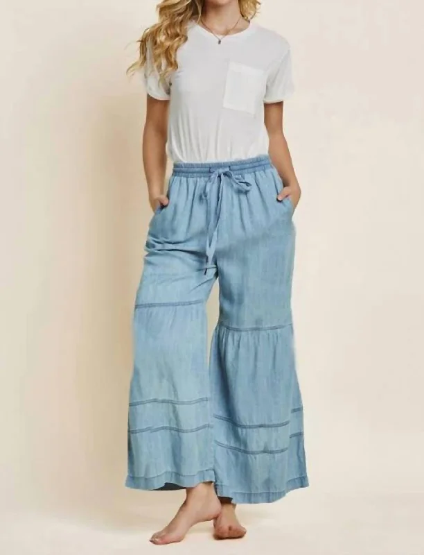 Warm Atmosphere Alys Tiered Wide Leg Pants In Blue