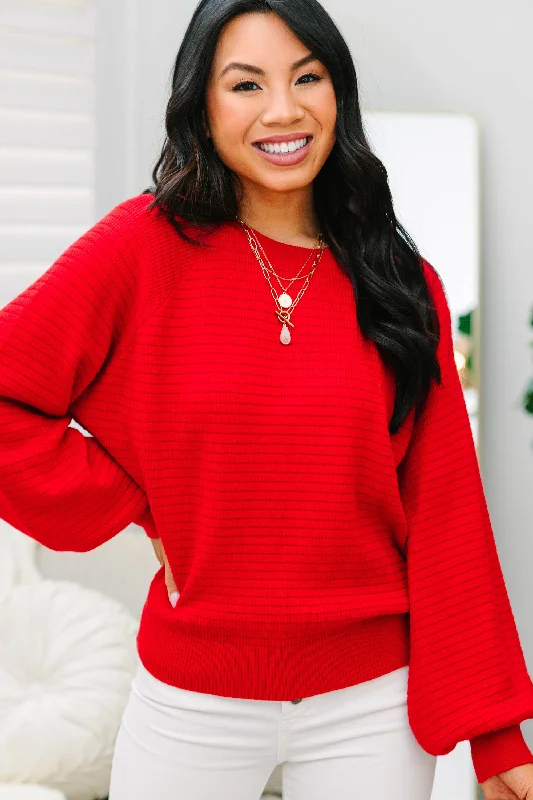 End Of The Year In The Works Red Ribbed Sweater