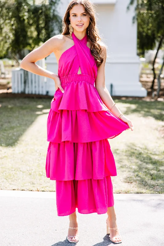 Meant To Be Fuchsia Pink Ruffled Maxi Dress