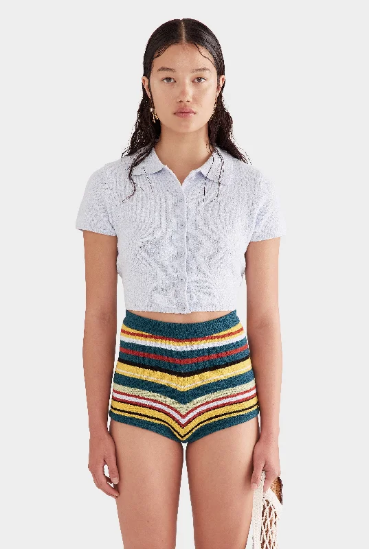 Customized Version Terry Knit Cropped Shirt - Powder Blue