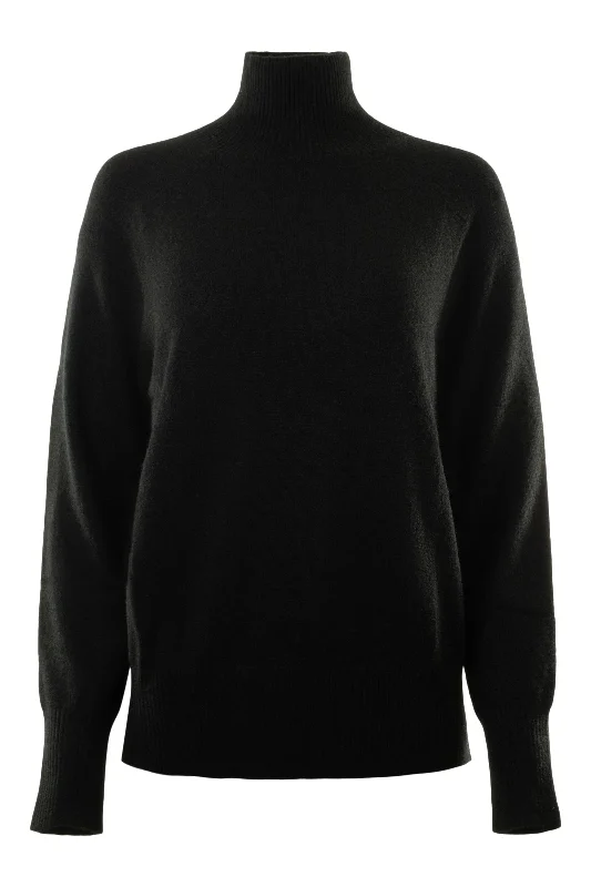 College Style White & Warren Cashmere Rib Trim Standneck in Black