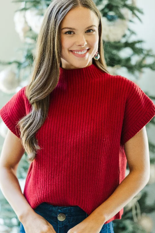Stretch Design See You There Red Short Sleeve Sweater
