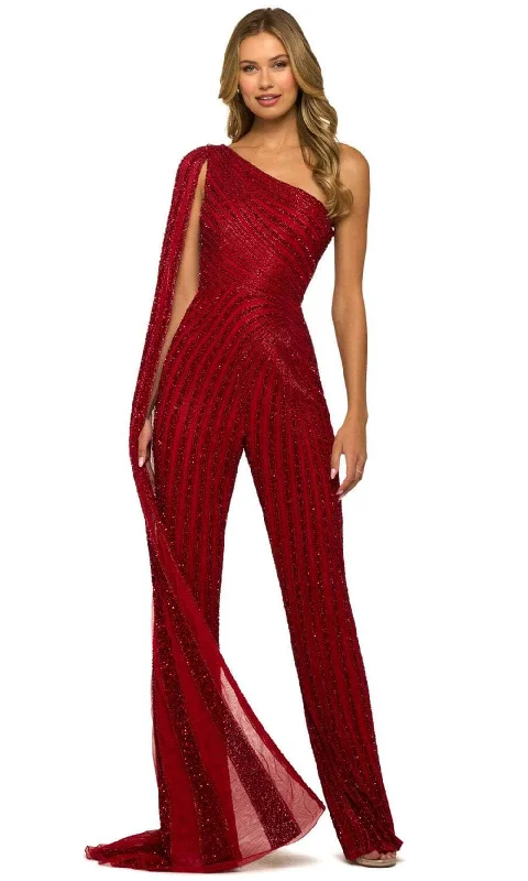 Exquisite Fabrics Sherri Hill 55364 - One Shoulder Beaded Jumpsuit