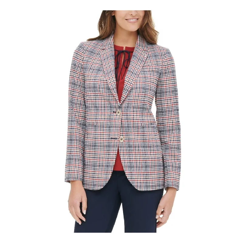 Comfortable Design Tommy Hilfiger Women's Plaid Blazer Wear to Work Jacket Blue Size 2