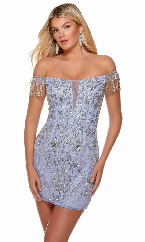 Floral Prints Alyce Paris 4638 - Off-Shoulder  Sequin Embellished Cocktail Dress
