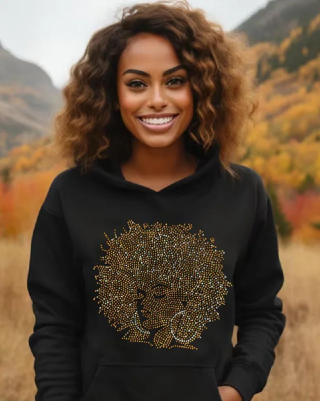 Fashion Style Contrast color black girl hot diamond print hoodie