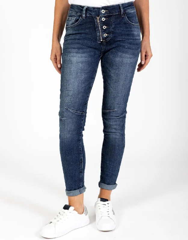 Slightly Flared Design Italian Star Jeans - Blue Denim