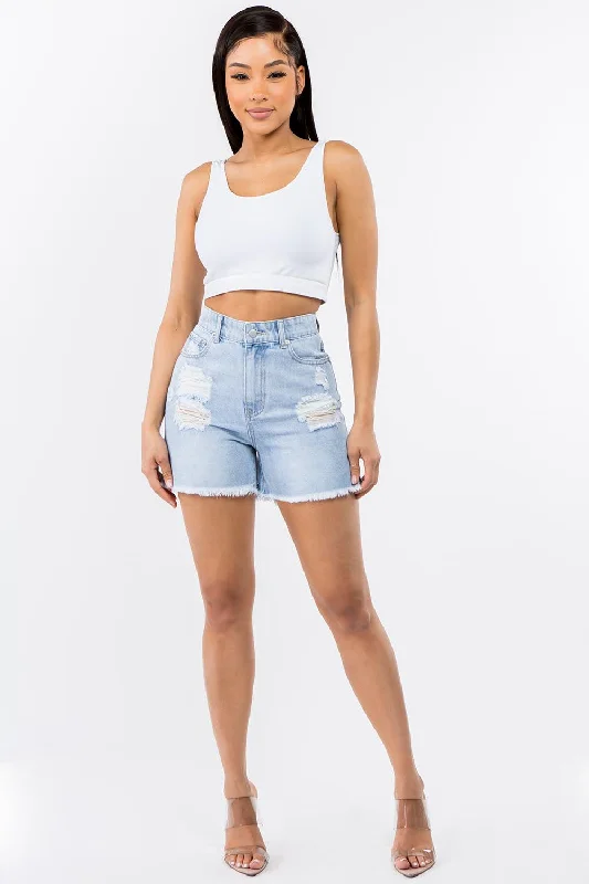 Noble And Elegant High Waist Distressed Raw Hem Denim Shorts