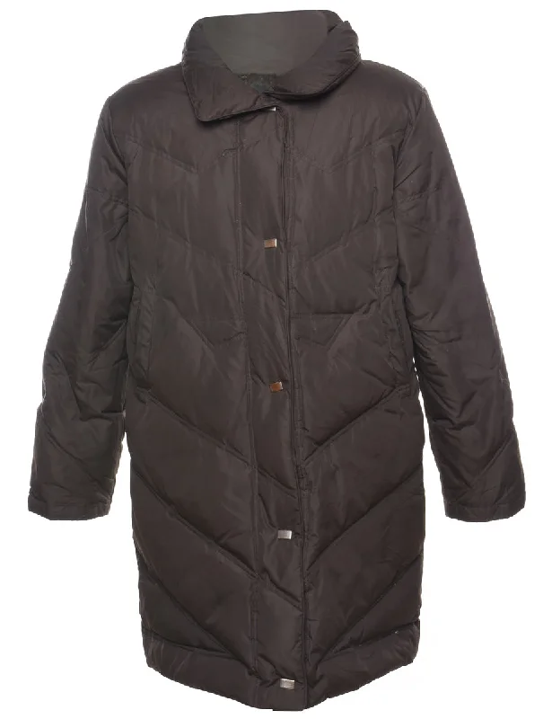 Casual And Casual Dark Brown Zip-Front Puffer Jacket - L