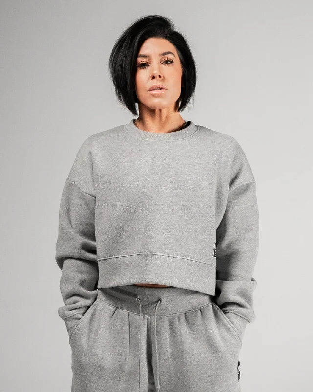Simple And Comfortable WOMENS OVERSIZED CROP CREWNECK - HEATHER GREY