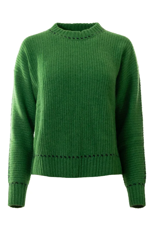 Designer Style Autumn Cashmere Shaker Crew w/ Contrast Stitch Detail