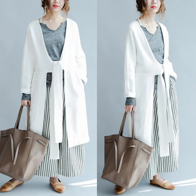 Beautiful Romance White V neck cardigan long knit sweater coats womens knitwear  design