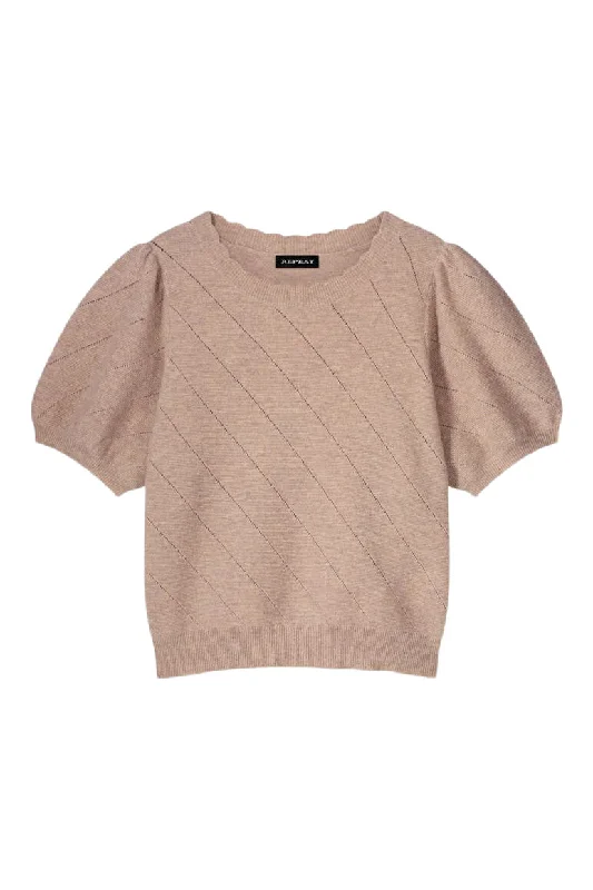 Comfortable And Casual Repeat Cashmere Short Sleeve Pointelle Cashmere Sweater
 in Pebble
