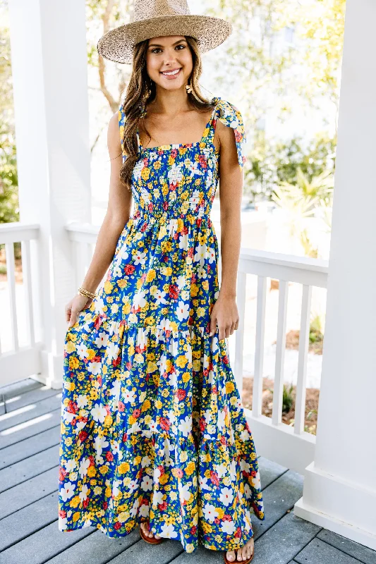 Exclusive Customization In Your World Navy Blue Floral Maxi Dress