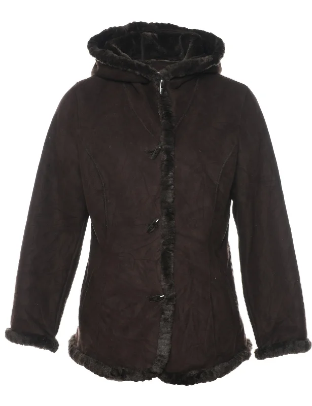 Elegant And Noble Jones New York Hooded Dark Brown Suede Jacket - M
