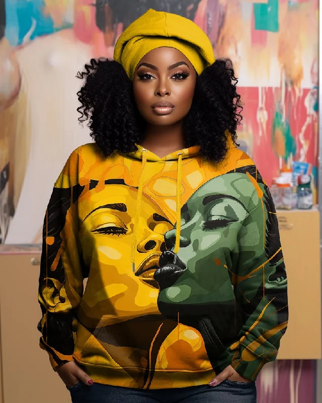 Sports Design Women's Retro Face Black Girls Long Sleeve Hoodie