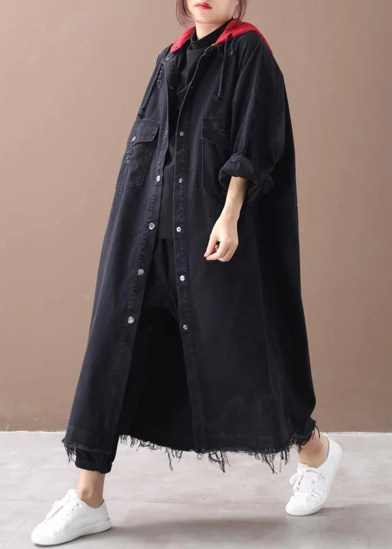 Dynamic Fashion Art denim black Plus Size clothes Shirts hooded Button Down coats