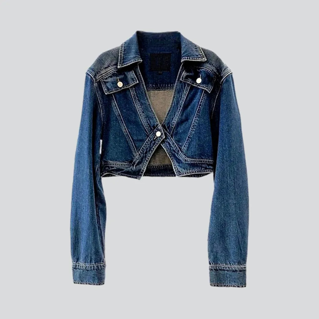 High-end Fabrics Vintage v-neck jean jacket
 for ladies