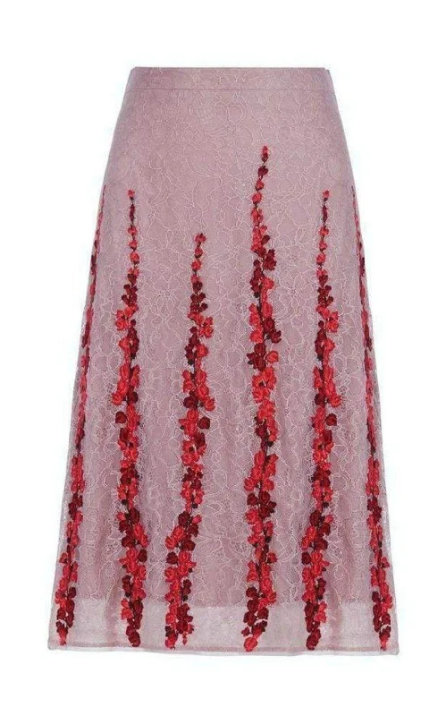 Sports Design Floral Embroidered Midi Skirt