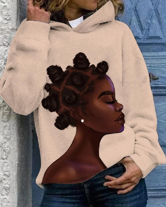 Elegant Style Happy Brown Afro Girl Long Sleeves Hoodie